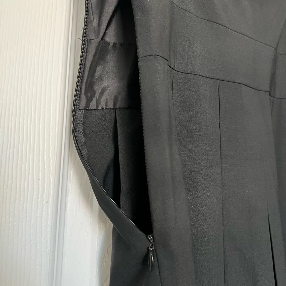 THEORY Raquel Black Pleated Fit and Flare‎ Spaghetti Strap Dress Size 8 - Picture 9 of 13